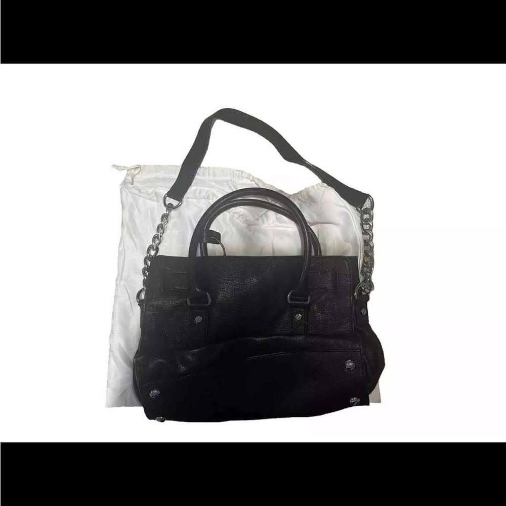 Elegant Michael Kors Black Leather Pocketbook with Silver-Tone Hardware